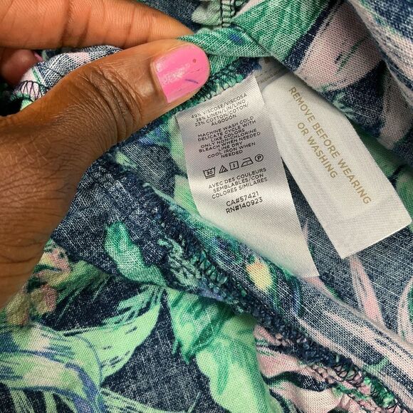 LOFT Linen Blend Shift Dress Floral Tropical Print 3/4 Sleeve Drop Waist Size XS - Picture 8 of 10